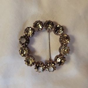 VTG Olive Green Rhinestone Circle Pin